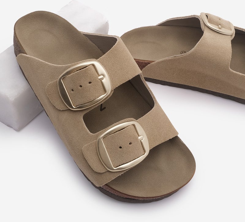 MARJIN Margin Women's Leather Daily Slippers Double Banded Slippers Eva Sole Poly  - Image 1