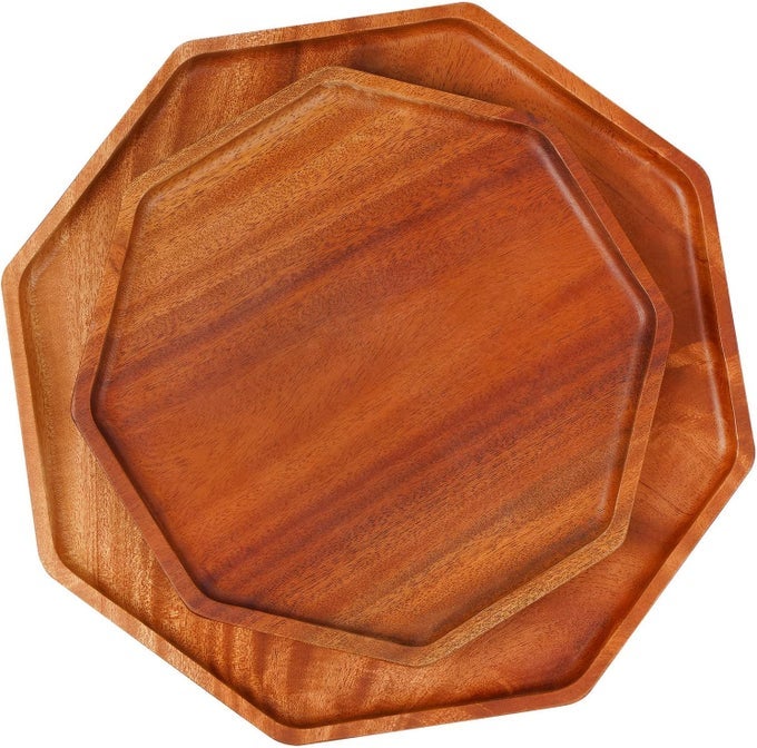 Octagonal Wood Trays for Home Decor Octagon Serving Tray Wooden Plates for Fruits Cupcakes and Decorative Coffee Tea Platters 10 in 8 in Khaya