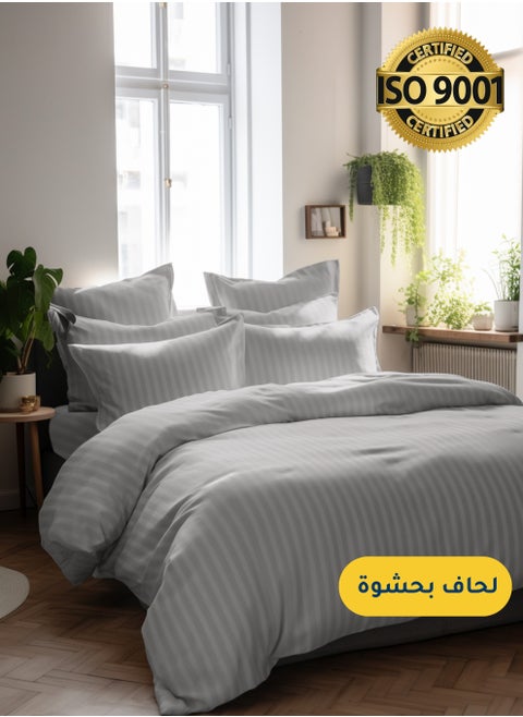 Microfiber Hotel Comforter Sets, Fits 200 cm x 200 cm Size Bed, Duvet Filling Included, 9 Pcs King Size, Hotel Stripe Pattern