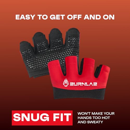 BURNLAB Workout Gloves,Short Micro Weight Lifting Gloves Grip Pads with Full Palm Protection & Extra Grip for Men Women Weightlifting,Gym,Cross Training,Powerlifting,WODs (Black & Red, XL) - Image 4