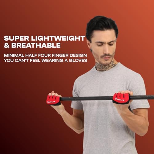 BURNLAB Workout Gloves,Short Micro Weight Lifting Gloves Grip Pads with Full Palm Protection & Extra Grip for Men Women Weightlifting,Gym,Cross Training,Powerlifting,WODs (Black & Red, XL) - Image 3