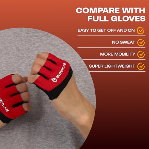 BURNLAB Workout Gloves,Short Micro Weight Lifting Gloves Grip Pads with Full Palm Protection & Extra Grip for Men Women Weightlifting,Gym,Cross Training,Powerlifting,WODs (Black & Red, XL) - Image 2