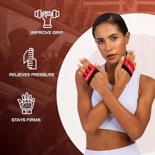 BURNLAB Workout Gloves,Short Micro Weight Lifting Gloves Grip Pads with Full Palm Protection & Extra Grip for Men Women Weightlifting,Gym,Cross Training,Powerlifting,WODs (Black & Red, XL) - Image 5