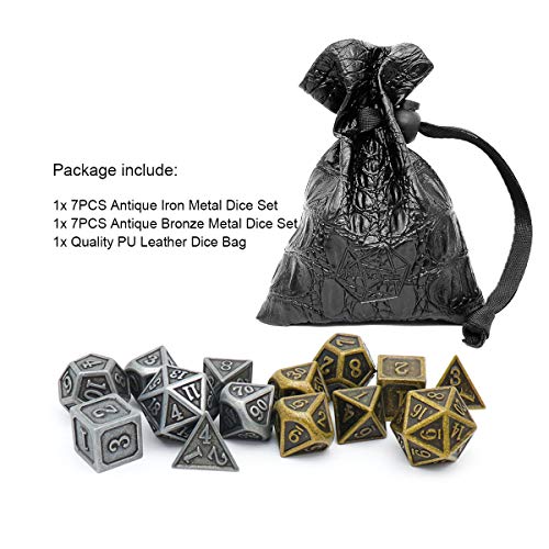 Haxtec Pirate Metal DND Dice Set DD Compatible with Dungeons and Dragons TTRPG Games 2 PackAntique Iron Antique Bronze - Image 5