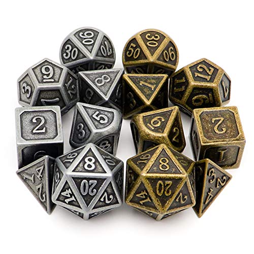 Haxtec Pirate Metal DND Dice Set DD Compatible with Dungeons and Dragons TTRPG Games 2 PackAntique Iron Antique Bronze - Image 1