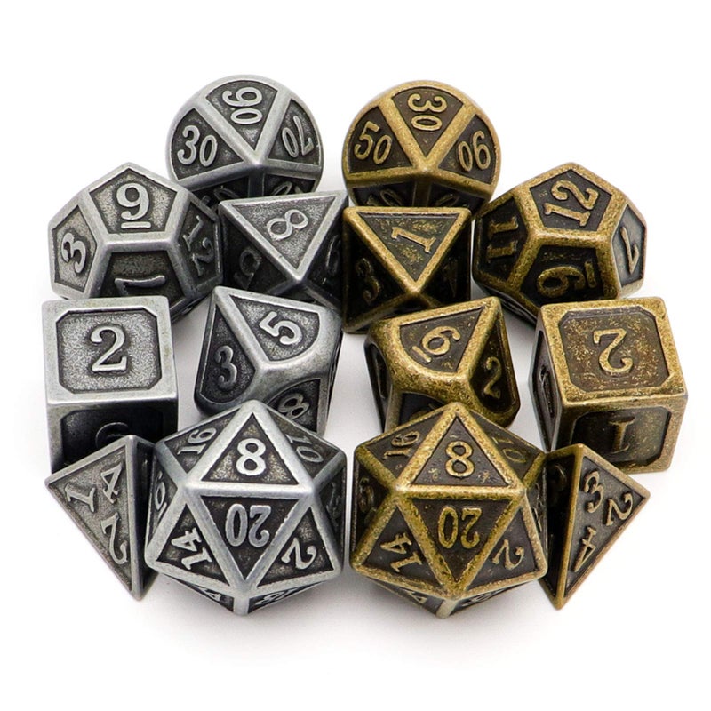 Haxtec Pirate Metal DND Dice Set DD Compatible with Dungeons and Dragons TTRPG Games 2 PackAntique Iron Antique Bronze - Image 3