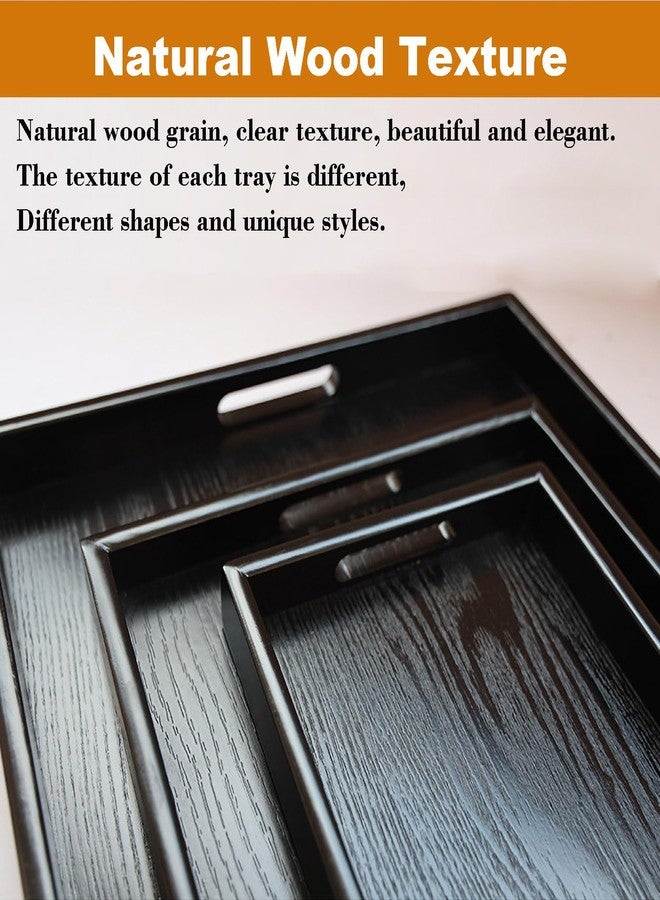 River-CJ Wooden Serving Tray with Handles, Rectangle Decorative Serving Tray Platter Wood Bed Tray with Raised Edges Snack Tray for Home Kitchen Restaurant Coffee Tea Food Breakfast Dinner Décor(Black) - Image 3