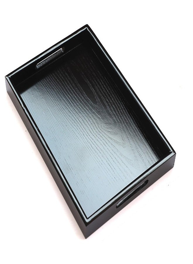 River-CJ Wooden Serving Tray with Handles, Rectangle Decorative Serving Tray Platter Wood Bed Tray with Raised Edges Snack Tray for Home Kitchen Restaurant Coffee Tea Food Breakfast Dinner Décor(Black) - Image 1