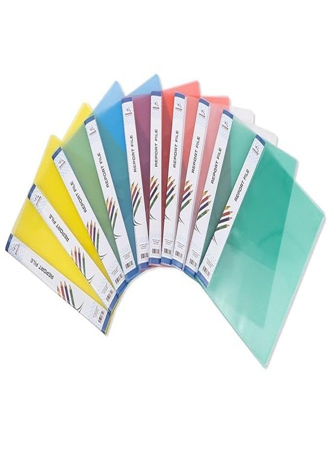 SEJASCOLLECTIONS | Pack of 10 | Plastic Report File Folder with Plastic Clip for A4 Size Document File, Presentation, Project Multicolour Transparent Pack of 10 - Image 1