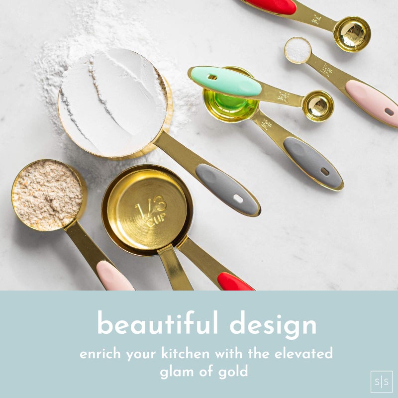 styled settings Gold Measuring Cups and Spoons Set - 8PC Stackable, Sturdy Measuring Set - Cute Gold Kitchen Utensils & Accessories for Baking & Cooking - Image 2