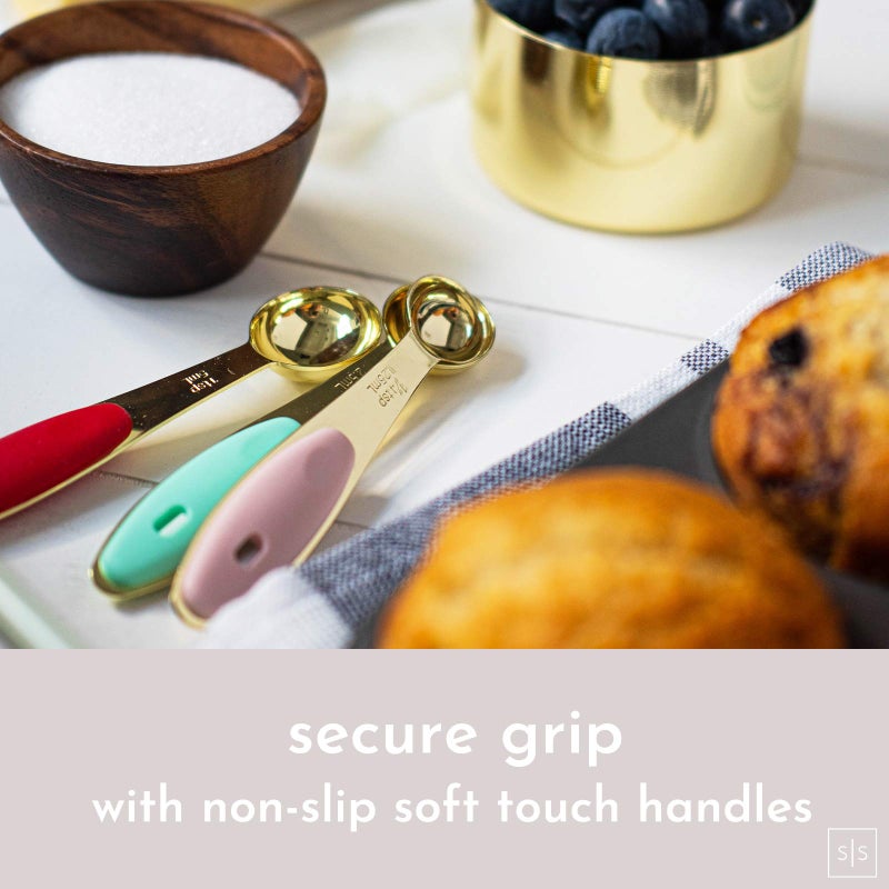 styled settings Gold Measuring Cups and Spoons Set - 8PC Stackable, Sturdy Measuring Set - Cute Gold Kitchen Utensils & Accessories for Baking & Cooking - Image 5