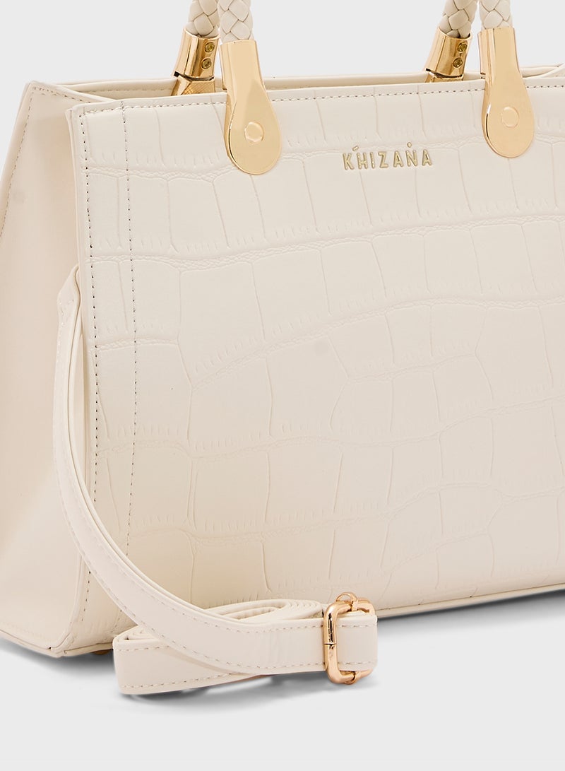 Khizana Croc Print Satchel Bag  - Image 4