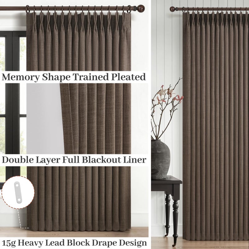 PleatedDrapes Dark Brown 108 Inch Extra Long Floor to Length Curtains 2 Panels for Sliding Glass Doors, Memory Trained Pinch Pleated Blackout Dual Layer Flax Linen Thermal Noise Cancelling Luxury Curtain & Drapes - Image 4