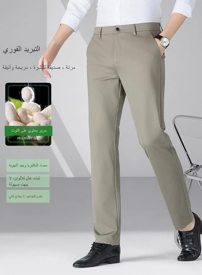Take Two Men Beige Straight-Fit Trousers