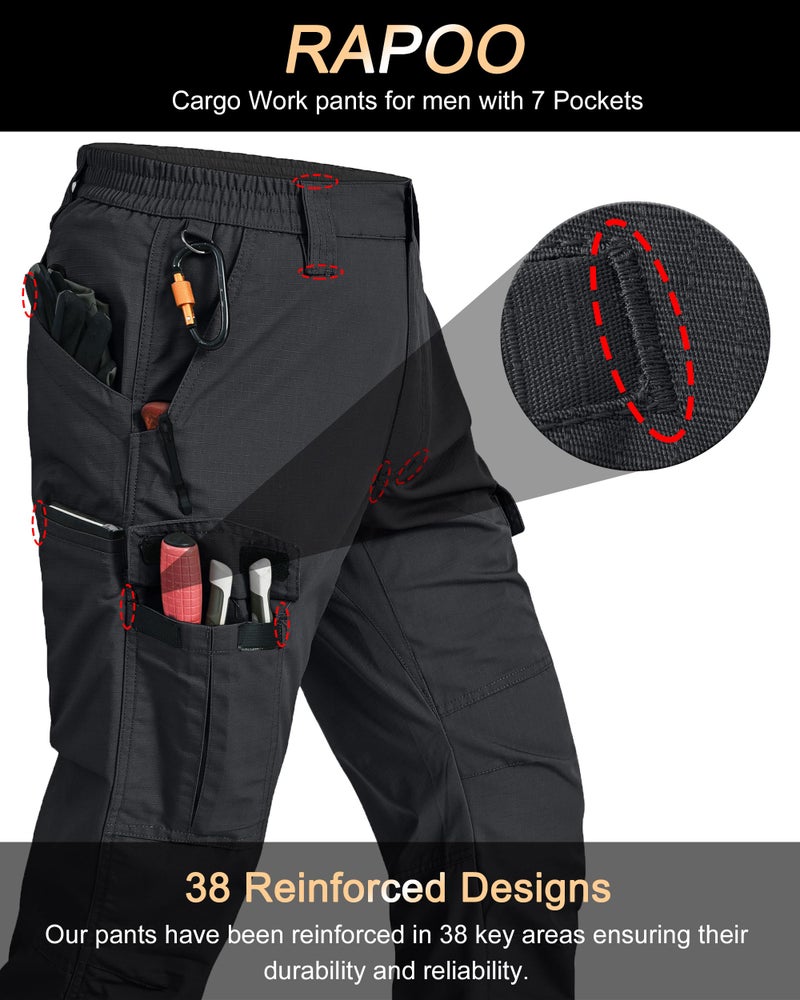 Rapoo Tactical Cargo Hiking Working Pants for Men with Pockets Mens Ripstop Carpenter Pants Black 34Wx30L - Image 2