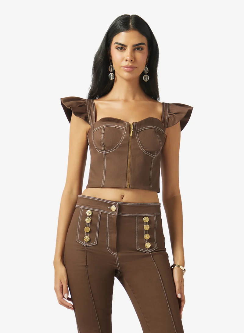 Zip Front Corset Crop Top