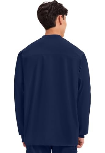 Cherokee Men’s Scrub Jacket Snap Front Medical with 3 Pockets, Knit Cuffs, Soft Fade Resistant 2-Way Stretch - WW360, L, Navy - Image 4