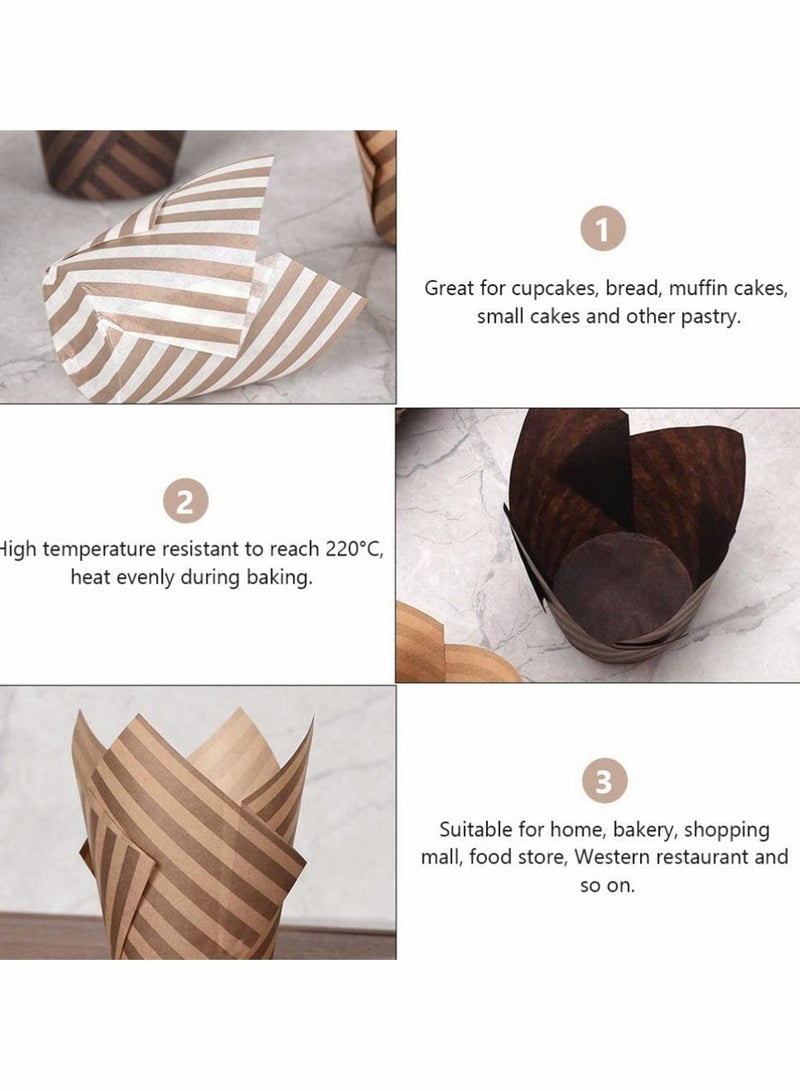 Baking Paper Cups Cupcake Liners, 100Pcs Brown White Tulip Style Baking Wrappers Muffin Cups Greaseproof Paper Square Non-Stick for Medium Large Cupcakes Mini Cake Party Birthday (Random Color) - Image 5