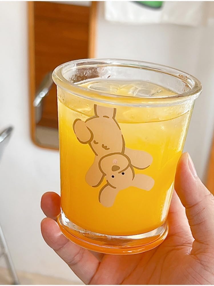 yaocoral Set of 2 12 OZ French Drinking Glasses Clear Glass Coffee Cup Tea Cup Cute Bear Dog Glass Cups for Iced TeaJuiceCoffeeMilkLatteDessertStackable Glassware Drinkware Set - Image 4