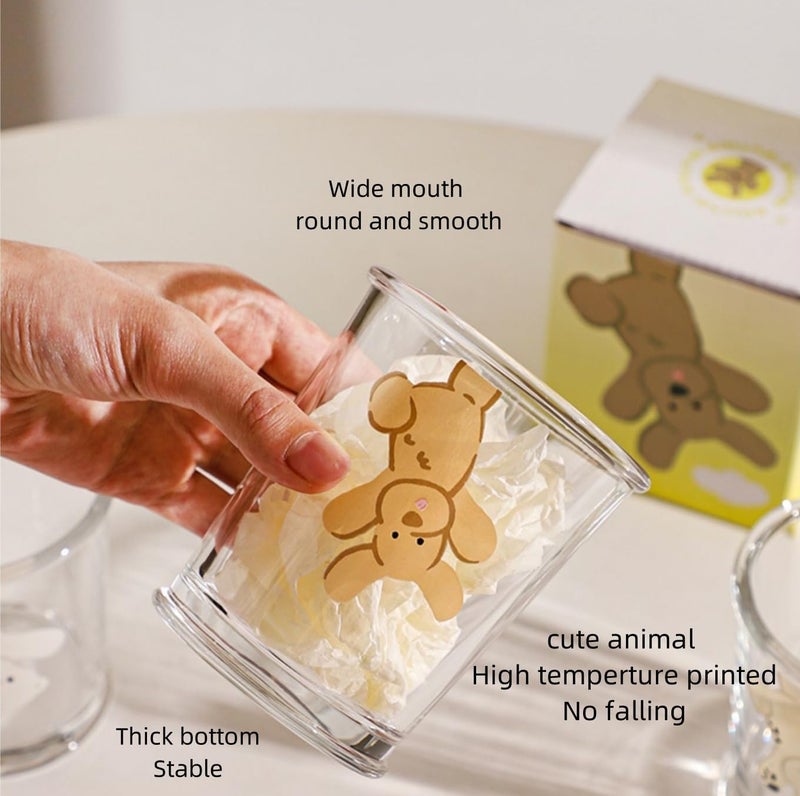 yaocoral Set of 2 12 OZ French Drinking Glasses Clear Glass Coffee Cup Tea Cup Cute Bear Dog Glass Cups for Iced TeaJuiceCoffeeMilkLatteDessertStackable Glassware Drinkware Set - Image 3