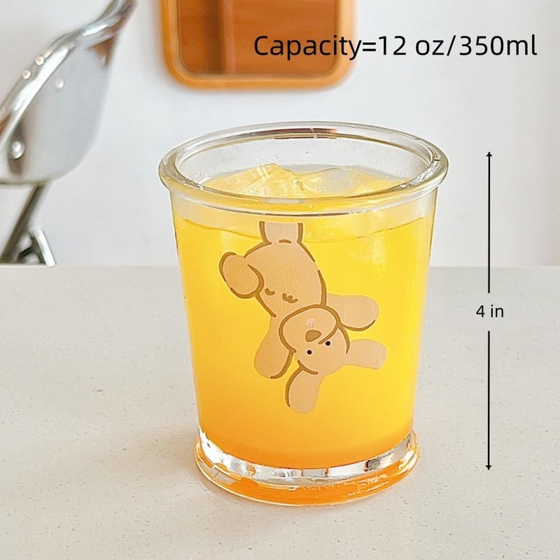 yaocoral Set of 2 12 OZ French Drinking Glasses Clear Glass Coffee Cup Tea Cup Cute Bear Dog Glass Cups for Iced TeaJuiceCoffeeMilkLatteDessertStackable Glassware Drinkware Set - Image 5