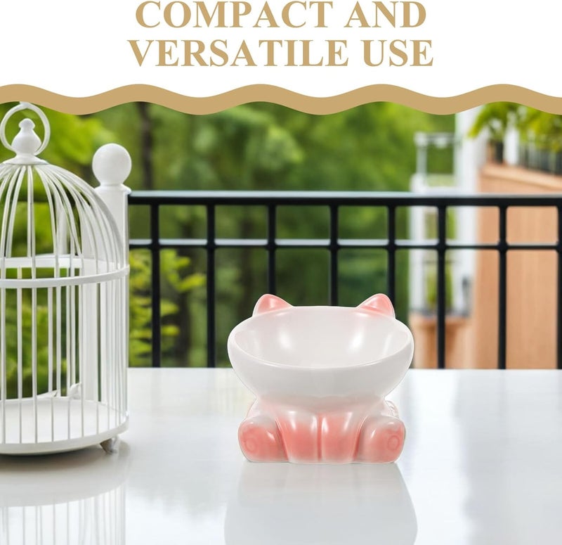 Elevated Cat Feeding Station Porcelain Bowl with Anti-Slip Base Raised Tilted Pet Feeder for Small Cats and Kittens Gradient White-Pink - Image 3