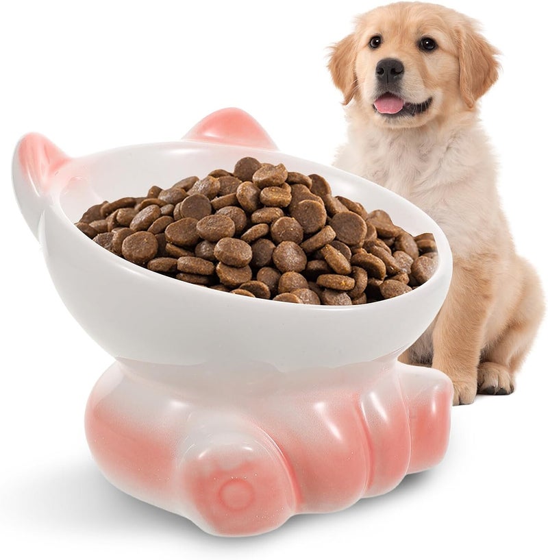 Elevated Cat Feeding Station Porcelain Bowl with Anti-Slip Base Raised Tilted Pet Feeder for Small Cats and Kittens Gradient White-Pink - Image 1