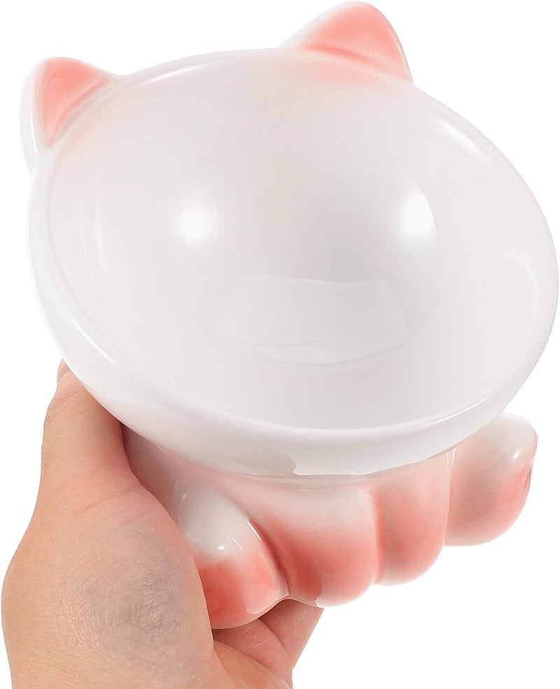 Elevated Cat Feeding Station Porcelain Bowl with Anti-Slip Base Raised Tilted Pet Feeder for Small Cats and Kittens Gradient White-Pink - Image 4