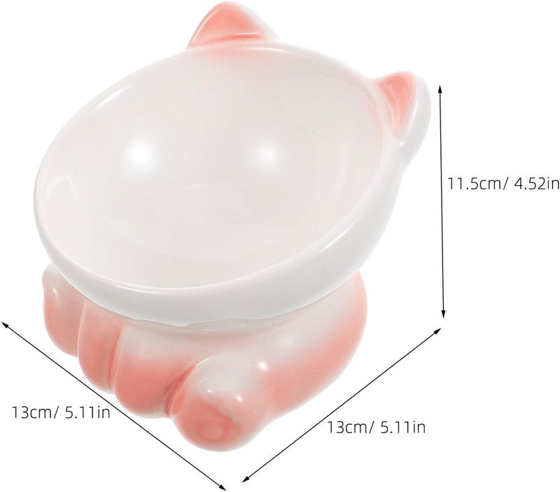 Elevated Cat Feeding Station Porcelain Bowl with Anti-Slip Base Raised Tilted Pet Feeder for Small Cats and Kittens Gradient White-Pink - Image 2