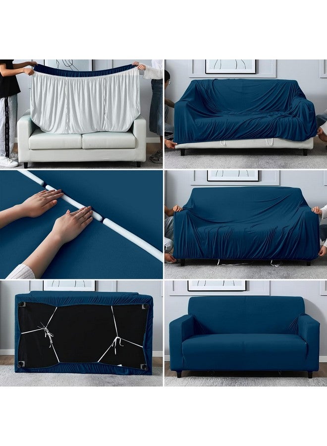VORHANG Plain Sofa Cover | Highly Elastic Cover | Stretchable Universal Sofa Slipcover for Dining Drawing Room | Washable | Three Seater Sofa Cover | Dark Blue - Image 3