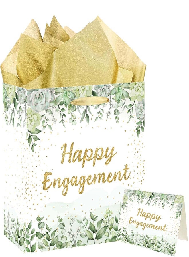 GOLDCROW Sage Green Engagement Gift Bag 7" Small Happy Engagement Gift Bags with Tissue Paper and Card Perfect for Engagement Party Gifts Wedding Favors or Bridal Showers Engagement Party Decorations - Image 1