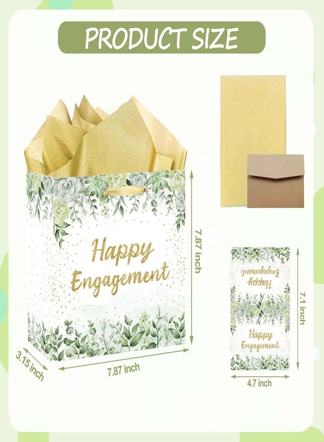 GOLDCROW Sage Green Engagement Gift Bag 7" Small Happy Engagement Gift Bags with Tissue Paper and Card Perfect for Engagement Party Gifts Wedding Favors or Bridal Showers Engagement Party Decorations - Image 3