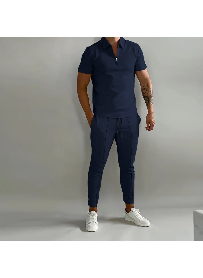Men's Casual Sports Set Summer Short Sleeve Collared POLO Shirt And Sport Pants 2 Piece Set Comfortable Breathable Clothing - Image 1
