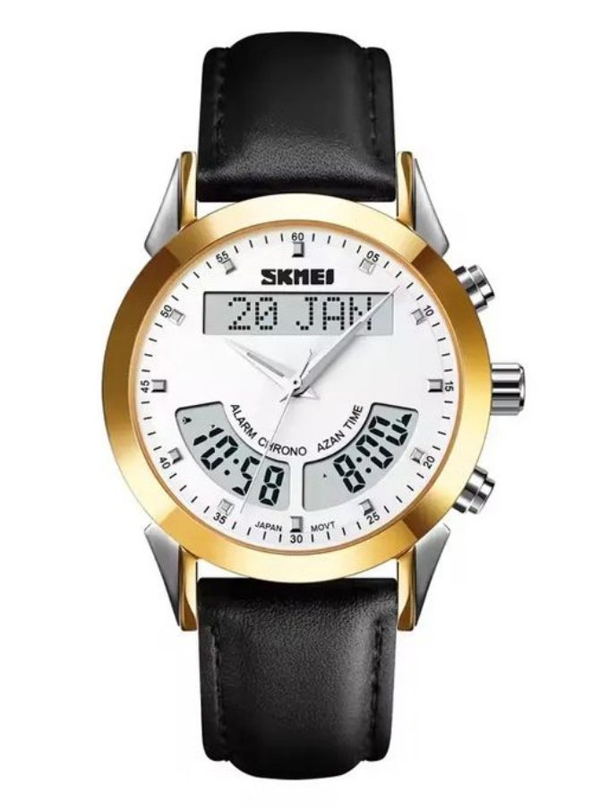 SKMEI Skmei Gold, Black & Silver Q036 Waterproof Digital Quartz Watch, Qibla, Azan Alert  - Image 1