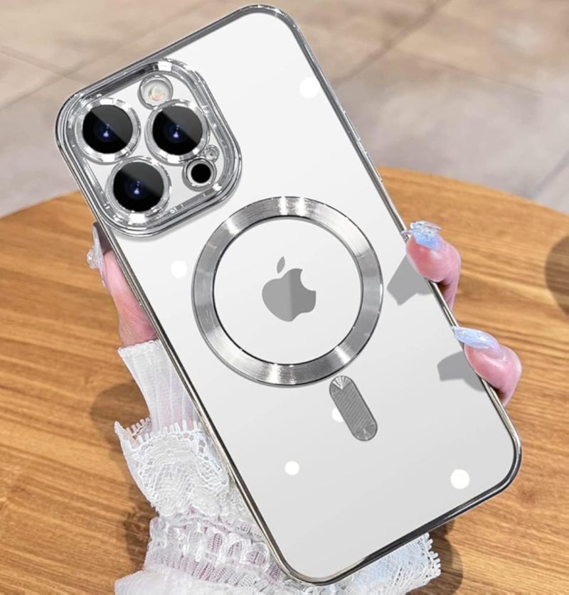 Dl3 Mobilak Case for iPhone 11 Pro Max (6.5 Inch) MagSafe with Camera Lens Protector,Magnetic Clear Case Full Protection Plating Anti-Scratch Slim Thin Case Cover - Silver