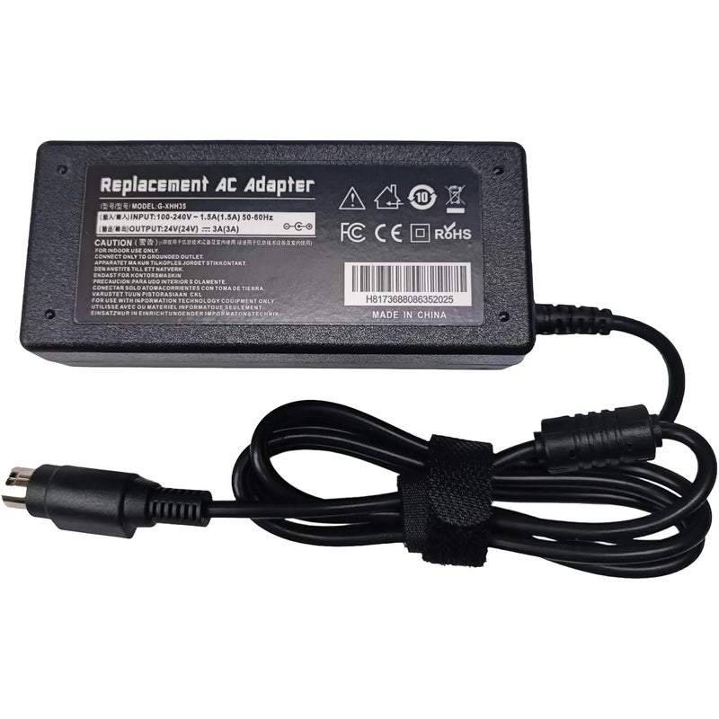 24V 3A AC/DC Power Adapter – 3-Pin DIN Power Supply for Thermal Receipt Printers | Compatible with Star Micronics TSP-700 / TSP700 POS Printer | 24VDC 3000mA Replacement PSU Charger - Image 1