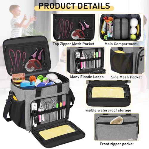 GMAK Pet Grooming Bag Dog Grooming Tote Bags Supplies Organizer Case Pets Tools Organizer Tote for Dog Cat Grooming Tool Kit and Accessories GreyBag Only - Image 3