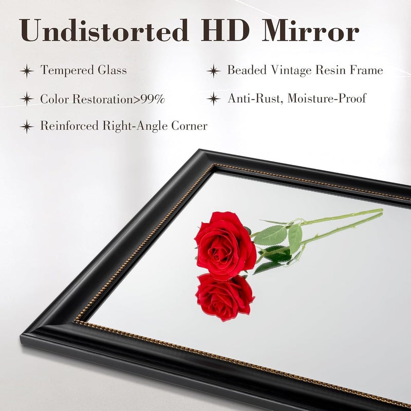 Axeman 28x36 Rectangular Wall Mirror, Decorative Bathroom Mirror, Traditional Vintage Wall Mounted Mirror with Beaded Frame for Accent Living Room Vanity Bedroom Entryway, Black - Image 3