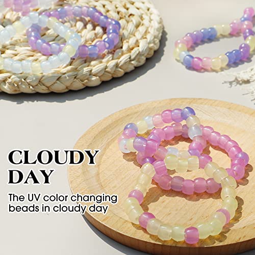 Korlon 1000 Pcs UV Beads, Glow in The Dark Pony Beads for Friendship Bracelets, Necklace Making, 8mm Kandi Hair Bead Sun Sensitive Color Changing Plastic Bead - Image 5