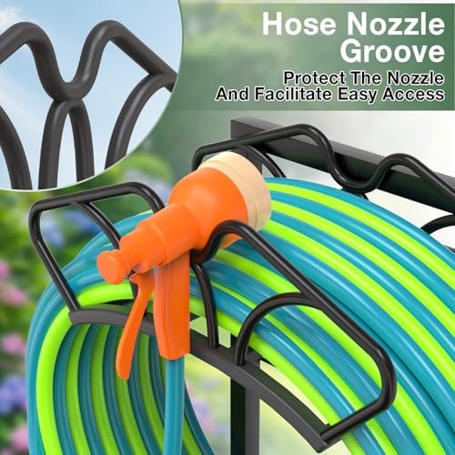 Qatsrin Upgraded Garden Hose Holder with Large Basket, Heavy Duty Water Hose Holder Supports 160-ft Hoses, Freestanding Detachable Hose Stand Storage Reel Hanger Rack for Yard Lawn Farm - Image 4