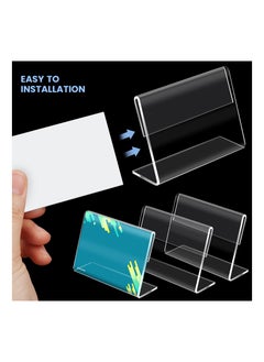 Sign Display Holder, 20PCS Mini Sign Holder, Clear Acrylic Sign Display Holder with Blank Labels, Tag Label Counter Top Stand, Horizontal Slanted L-Shape Acrylic Name Card Price Card (80mm x 50mm)