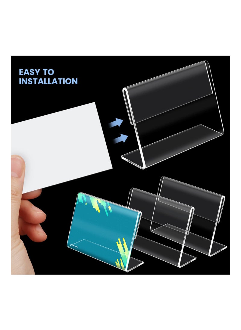 KASTWAVE - Sign Display Holder, 20PCS Mini Sign Holder, Clear Acrylic Sign Display Holder with Blank Labels, Tag Label Counter Top Stand, Horizontal Slanted L-Shape Acrylic Name Card Price Card (80mm x 50mm) - Image 1