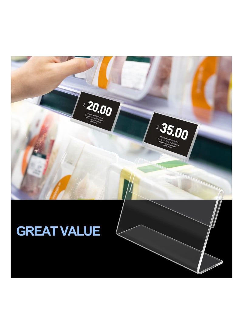 KASTWAVE - Sign Display Holder, 20PCS Mini Sign Holder, Clear Acrylic Sign Display Holder with Blank Labels, Tag Label Counter Top Stand, Horizontal Slanted L-Shape Acrylic Name Card Price Card (80mm x 50mm) - Image 1