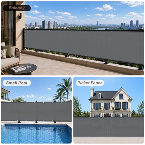 SUNNY GUARD 3.3'x19.7' Dark Grey Balcony Privacy Screen Fence, Apartments Deck Railing Screen, Heavy Duty Wind Screen for Outdoor,Backyard,Patio,Deck Privacy - Image 5