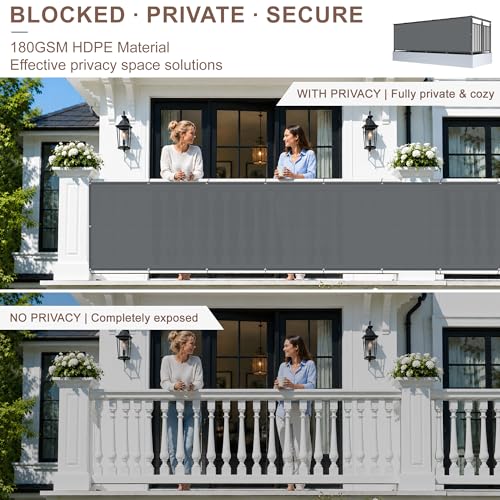 SUNNY GUARD 3.3'x19.7' Dark Grey Balcony Privacy Screen Fence, Apartments Deck Railing Screen, Heavy Duty Wind Screen for Outdoor,Backyard,Patio,Deck Privacy - Image 3