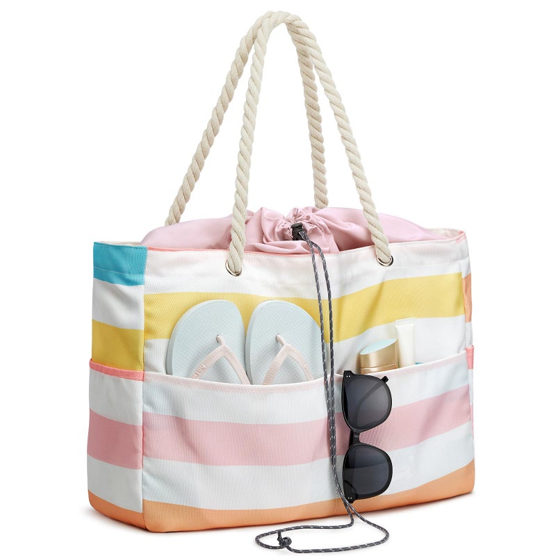 G4Free Canvas Beach Bag Waterproof Sandproof Large Beach Tote Bags for Women Pool Swim Travel Grocery Pink - Image 2