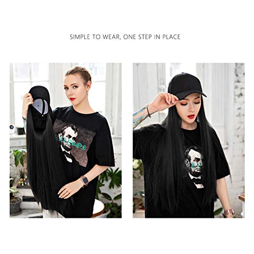 Rapidsflow® Synthetic Hair Hat 26" Long Straight Hairpiece Adjustable Baseball Cap Attached Natural Wig for Women Girls(FREE CARRY POUCH) (Black) - Image 5