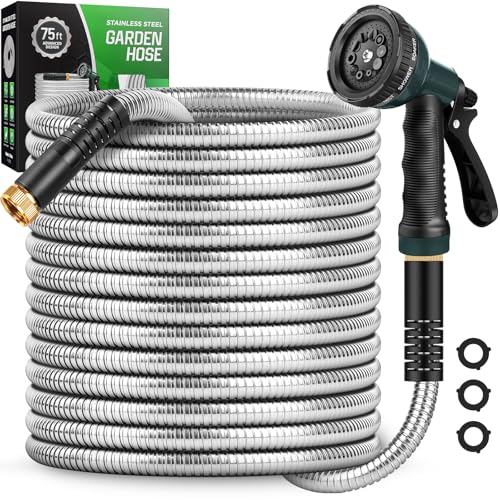 Amayrose Garden Hose with 10Function Nozzle Leakproof Metal Connector Hose No Knots KinkFree Hoses Lighter AntiPets WearResistant 34 GHT Water Hose for Garden Yard Outdoor75 FT - Image 1