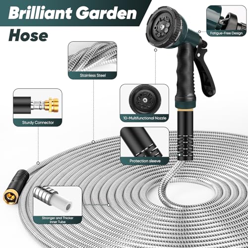 Amayrose Garden Hose with 10Function Nozzle Leakproof Metal Connector Hose No Knots KinkFree Hoses Lighter AntiPets WearResistant 34 GHT Water Hose for Garden Yard Outdoor75 FT - Image 3