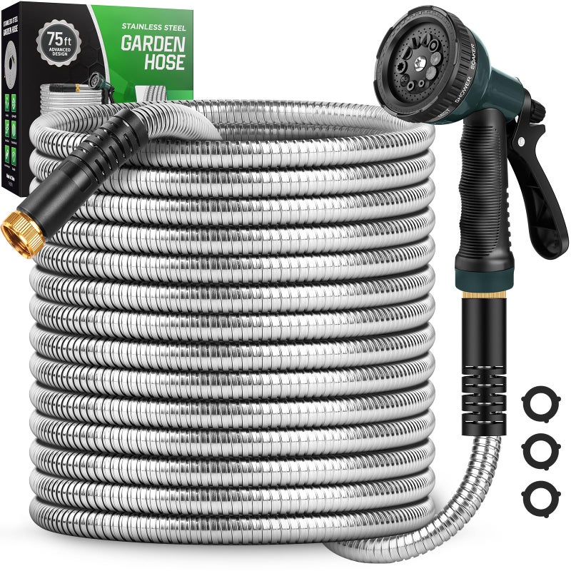 Amayrose Garden Hose with 10Function Nozzle Leakproof Metal Connector Hose No Knots KinkFree Hoses Lighter AntiPets WearResistant 34 GHT Water Hose for Garden Yard Outdoor75 FT - Image 2